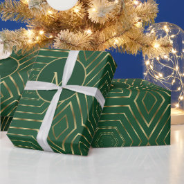  Smaragdgroen en gouden geometrische Cadeaupapier