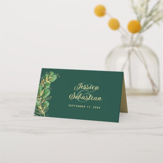 Smaragdgroen en gouden juweel Toon bruiloft Plaatskaartje (Achterkant)