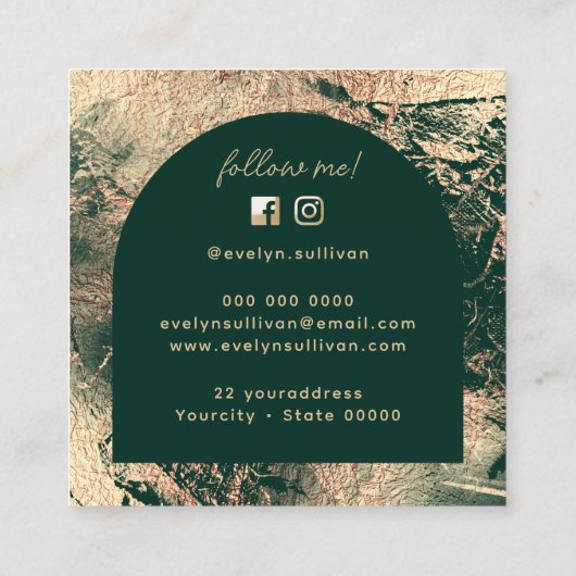 Smaragdgroen en gouden textuur visitekaartje (Achterkant)