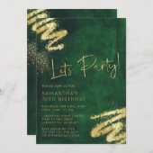 Smaragdgroen en Gouden Verjaardag Uitnodiging (Voorkant / Achterkant)