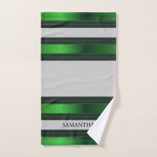 Smaragdgroen en grijs geometrische strepen Naam Bad Handdoek (Handdoek)