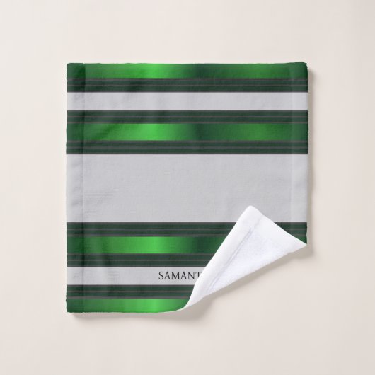 Smaragdgroen en grijs geometrische strepen Naam Bad Handdoek (Wasdoekje)
