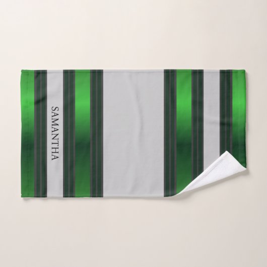 Smaragdgroen en grijs geometrische strepen Naam Bad Handdoek (Handdoek)