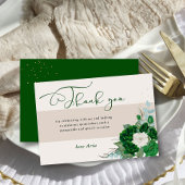 Smaragdgroen en Ivoor Rozen Elegante Kalligrafie Bedankkaart