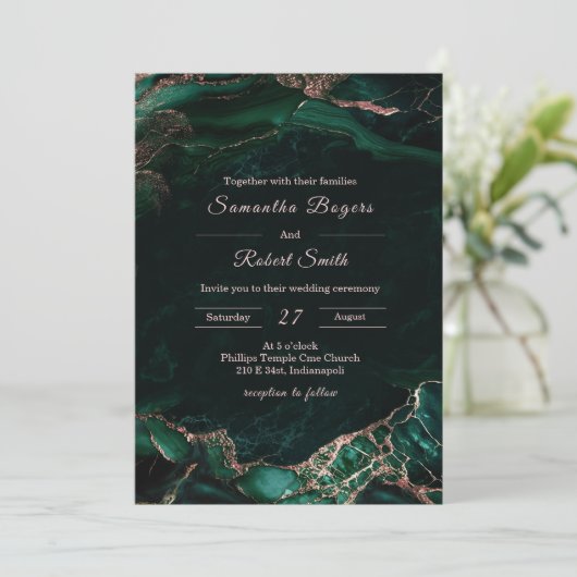 Smaragdgroen en Roos gouden bruiloft Kaart (Staand voorkant)