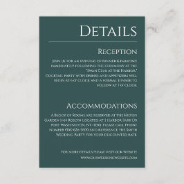 Smaragdgroen en wit-bruiloft Details- Informatiekaartje