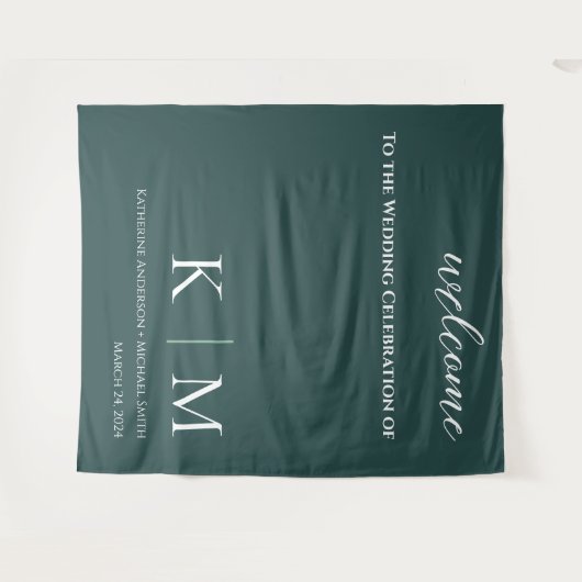 Smaragdgroen en wit-bruiloft- wandkleed (Voorkant (horizontaal))