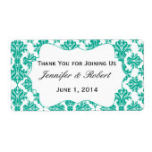 Smaragdgroen en wit Damast Water Flessenetiket Etiket (Voorkant)