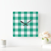Smaragdgroen En Wit Geruit Gingham Patroon Vierkante Klok (Huis)