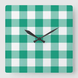 Smaragdgroen En Wit Geruit Gingham Patroon Vierkante Klok