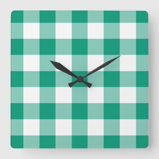 Smaragdgroen En Wit Geruit Gingham Patroon Vierkante Klok (Voorkant)