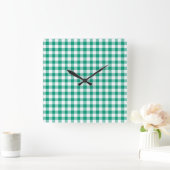 Smaragdgroen En Wit Geruit Gingham Vierkante Klok (Huis)