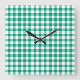 Smaragdgroen En Wit Geruit Gingham Vierkante Klok