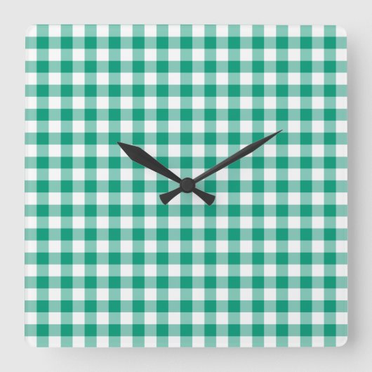Smaragdgroen En Wit Geruit Gingham Vierkante Klok (Voorkant)