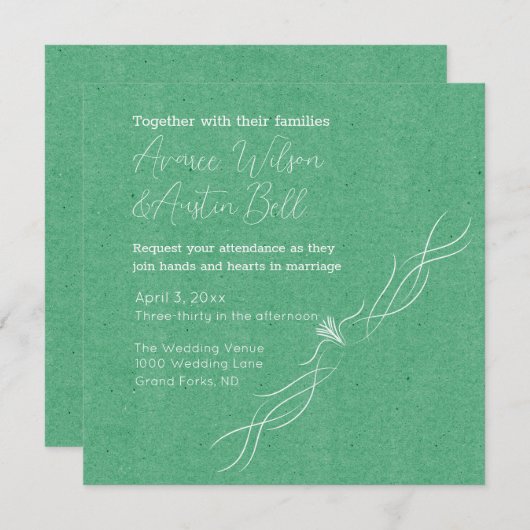 Smaragdgroen en wit minimalistische bruiloft kaart (Voorkant / Achterkant)