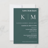Smaragdgroen en Wit-Monogram-Bruiloft- Save The Date (Voorkant)