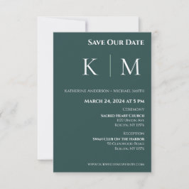 Smaragdgroen en Wit-Monogram-Bruiloft- Save The Date