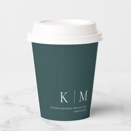 Smaragdgroen en wit-Monogram- Papieren Bekers (Voorkant)