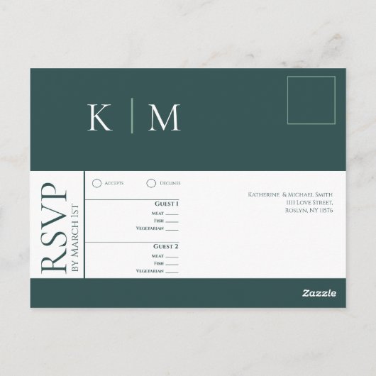 Smaragdgroen en wit-RSVP-Wedding- Briefkaart (Achterkant)