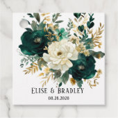 Smaragdgroen en witgouden pioenrozen bruiloft bedankjes labels (Voorkant)