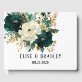 Smaragdgroen en witgouden pioenrozen bruiloft gastenboek (Voorkant)