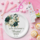 Smaragdgroen en witgouden pioenrozen bruiloft papieren bordje (Feest)