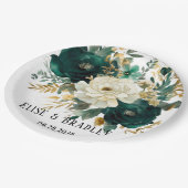 Smaragdgroen en witgouden pioenrozen bruiloft papieren bordje (Gekanteld)