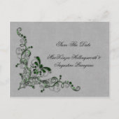 Smaragdgroen en zilver versierde wervelingen redde aankondigingskaart (Voorkant)