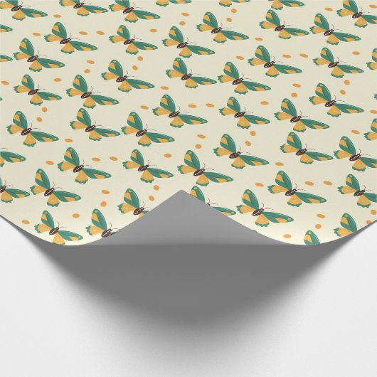 Smaragdgroen en zonnig geel vlinderpatroon cadeaupapier (Hoek)
