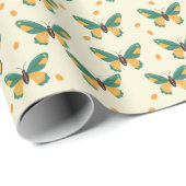 Smaragdgroen en zonnig geel vlinderpatroon cadeaupapier (Rol Hoek)