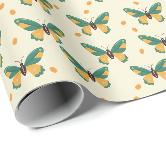 Smaragdgroen en zonnig geel vlinderpatroon cadeaupapier (Rol Hoek)