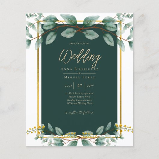 Smaragdgroen Eucalyptus Goud Bloemen Wit Flyer (Voorkant)