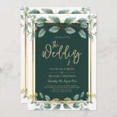 Smaragdgroen Eucalyptus Goud Bloemen Wit Kaart (Voorkant / Achterkant)