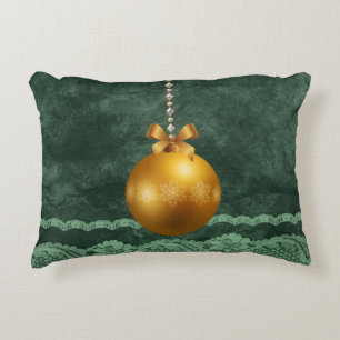 Smaragdgroen Faux Lace Border Goud Ornament Decoratief Kussen
