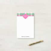 Smaragdgroen Felroze Wit Preppy Madras Monogram Post-it® Notes (Op bureau)
