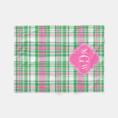 Smaragdgroen Felroze Witte Preppy Madras Monogram Fleece Deken (Voorkant (Horizontaal))