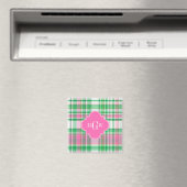 Smaragdgroen Felroze Witte Preppy Madras Monogram Magneet (Insitu (Vaatwasser))