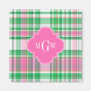 Smaragdgroen Felroze Witte Preppy Madras Monogram Magneet