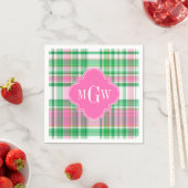 Smaragdgroen Felroze Witte Preppy Madras Monogram Servetten (Insitu)