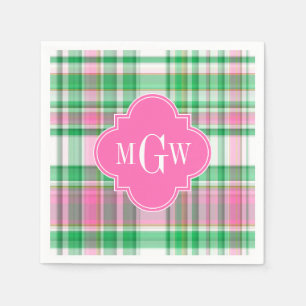 Smaragdgroen Felroze Witte Preppy Madras Monogram Servetten