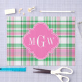 Smaragdgroen Felroze Witte Preppy Madras Monogram Tissuepapier (Craft)