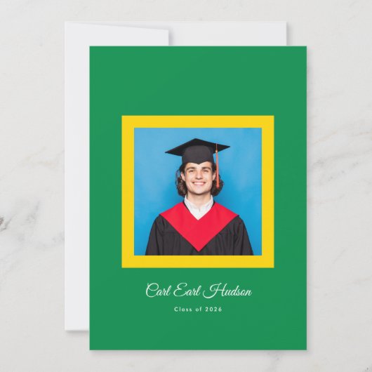 Smaragdgroen Geel Wit Hoogste School Foto Grad Aankondiging (Voorkant)