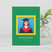 Smaragdgroen Geel Wit Hoogste School Foto Grad Aankondiging (Staand voorkant)