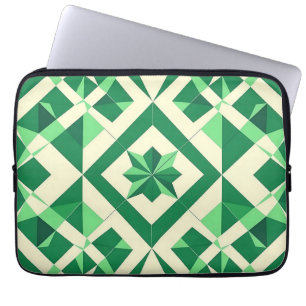 Smaragdgroen geometrisch sterrenpatroon laptop sleeve