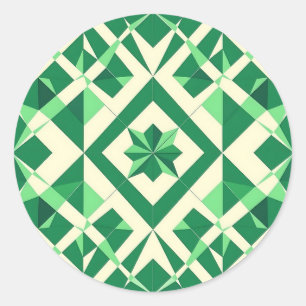 Smaragdgroen geometrisch sterrenpatroon ronde sticker