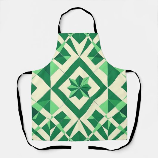 Smaragdgroen geometrisch sterrenpatroon schort (Voorkant)