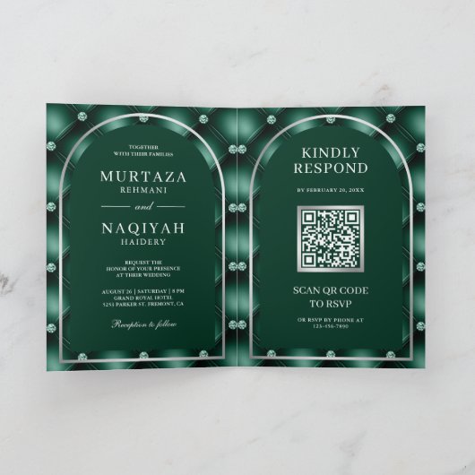 Smaragdgroen Getuft QR Code Moslim Bruiloft (Binnen)