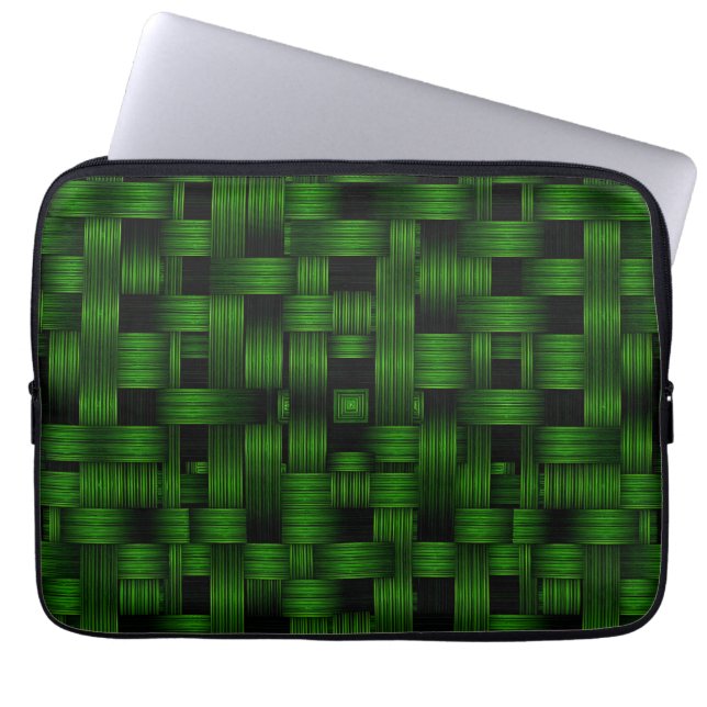 Smaragdgroen geweven mand textuurpatroon laptop sleeve (Voorkant)
