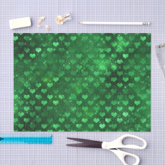 Smaragdgroen Glam Harten Patroon Tissuepapier (Craft)