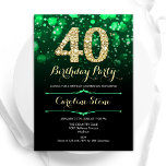 Smaragdgroen goud 40e verjaardag kaart<br><div class="desc">Uitnodiging voor het 40e verjaardagsfeest. Elegant smaragdgroen en zwart design met faux glitter goud. Beschikt over stijlvolle diamanten, bokeh-lampen en scriptlettertype. Mannen of vrouwen bday uitnodigen. Perfect voor een stijlvol verjaardagsfeestje voor volwassenen. Personaliseer met je eigen gegevens. Stuur me een bericht als je verder moet worden aangepast. Gedrukte Zazzle-uitnodigingen of...</div>